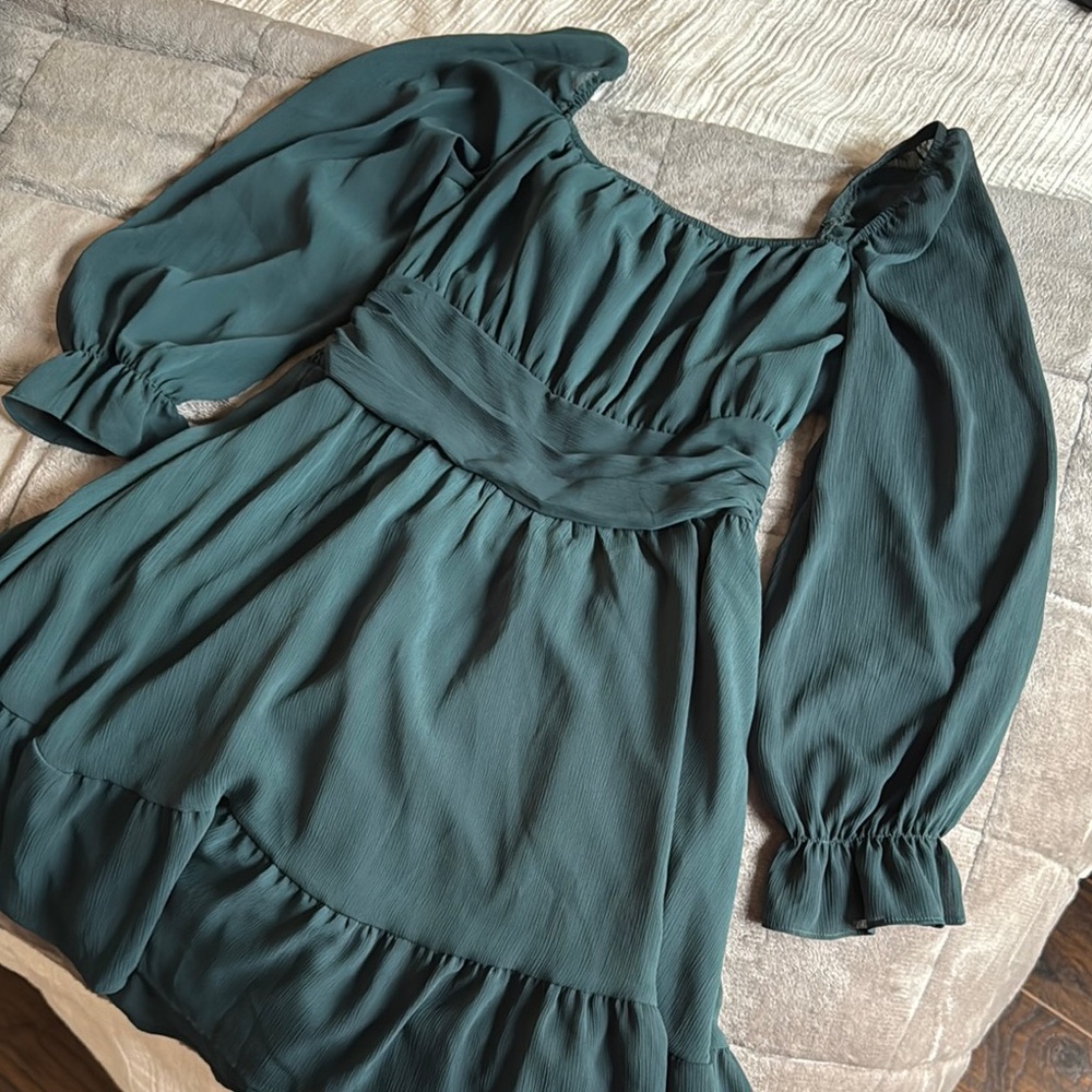 Elegant Teal Long Sleeve Dress